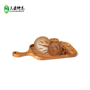 Bamboo and wood pizza <b>tray</b> with handle, Western restaurant bamboo pizza board, dessert and bread <b>storage</b> <b>tray</b> wholesale. - Product Image 1