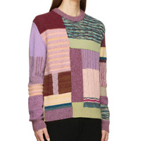 Pull à col rond en tricot extensible 100% coton, design personnalisé, patchwork multicolore, manches longues, respirant, automne