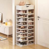 Étagère à chaussures empilable en aggloméré mélaminé gris foncé avec tiroir supérieur, rangement pour chaussures en bois pour la maison et le salon