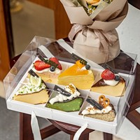 Boîte à gâteau portable transparente en plastique laminé, pour la fête des mères, fleurs, pâtisseries, pique-nique, boîte à mousse à 4/6 compartiments