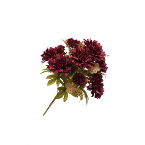 Ramo de Flores Artificiales de Crisantemo Reina de 11 Cabezas, Decoración Suave para Mesa de Sala de Estar, Arte Floral Decorativo, Dalia Hecha a Mano - Product Image 5