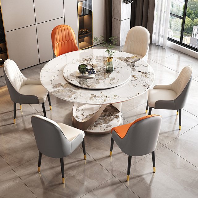 Light Luxury Sintered Stone Round Dining Table Modern Minimalist Glossy Rotating Tabletop Household Table for Small Space