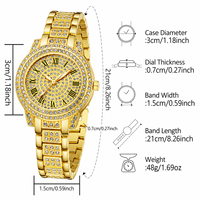 Elegante Damen-Armbanduhr mit Vollbesatz aus Strass Quarz Edelstahl Glas Zifferblatt mit Römischen Ziffern Mode Großhandel