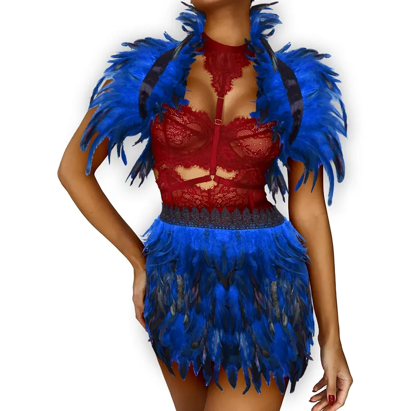 2023 New Dessous Frauen Feder Schal Rock Set Wild Feather Ornament Sexy Punk Kostüm Rave Halloween Festival Karneval Geschenk