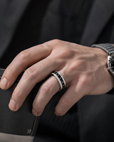 Bague tournante unisexe anti-anxiété JLM Premium en acier titane avec chiffres romains minimalistes et zircone cubique, idéale pour mariage et fiançailles