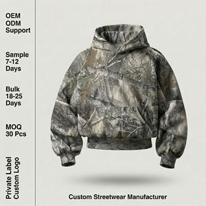 Sudadera con Capucha de Camuflaje para Hombre, Estilo Urbano, 480 Gsm, Impresión Personalizada DTG, Diseño Real Tree, Corte Holgado - Product Image 1