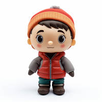 Figurine en vinyle 3D mignonne de garçon d'hiver, poupée PVC personnalisée avec chapeau et tenue d'hiver, jouet de collection de dessin animé, cadeau en gros ODM