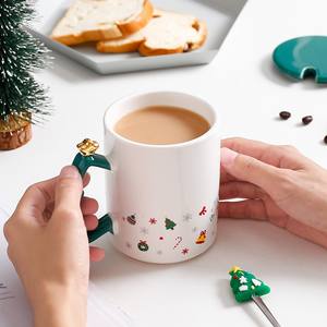Taza de café de cerámica clásica de regalo de Navidad con tapa y cuchara <span class=keywords><strong>para</strong></span> hombres, mujeres, <span class=keywords><strong>parejas</strong></span>, estudiantes, desayuno en casa, Estilo clásico - Product Image 4