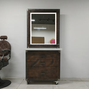 Estación de Barbería Estilo Rústico Vintage, Estructura de Hierro y Madera Contrachapada, Muebles Duraderos para Barbería y Salón de Belleza - Product Image 3