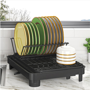 Removable Self-Draining Cup Holder <b>Dish</b> and Bowl Black Drainer Metal Drying Storage Organizer Rack With Drainboard for Kitchen - Product Image 3