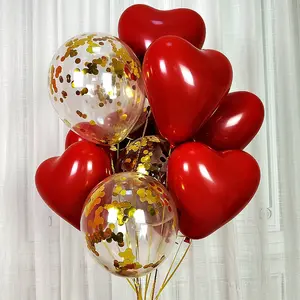 婚礼情人节母亲节宴会装饰双气球10英寸爱心石榴红色乳胶气球