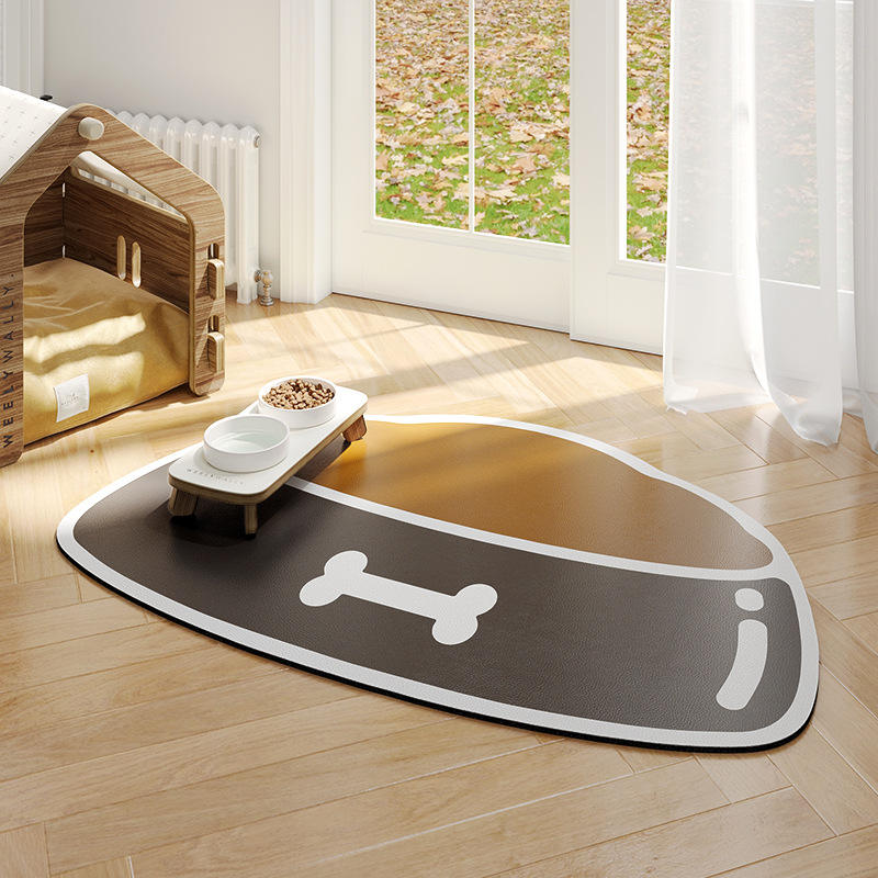 แผ่นรองอาหารสัตว์เลี้ยงแบบไม่ต้องล้าง - ชามอาหารสุนัข สีเทา