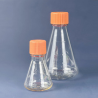 Frasco Erlenmeyer de boca ancha con tapa sellada y ventilada, botella de plástico estéril de PC con tapa de rosca