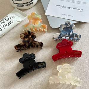 Pince à cheveux en acétate français motif floral, simple, multicolore, taille moyenne, pour femme et fille - Product Image 1