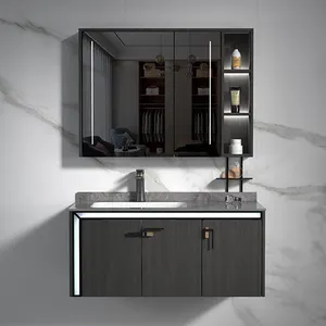 90cm 100cm Most Popular Elegant Luxury Solid Wood Vanity Bathroom Cabinet Vanities With Ceramic Basin And Mirror