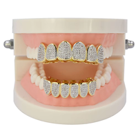 Grillz de haute qualité plaqué rhodium avec zircone cubique, bijoux pour hommes, ensemble de grillz dentaires hip-hop glacés pour fiançailles