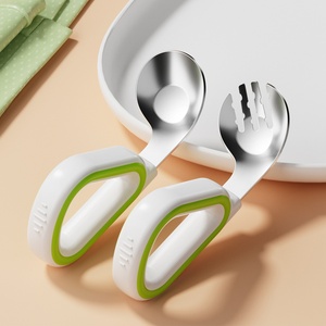 Cuchara de entrenamiento <span class=keywords><strong>para</strong></span> bebés Yuanbao, mango de silicona, tenedor doblado de acero inoxidable 316, diseño de dibujos animados, tipo taza, caja de vajilla al por mayor - Product Image 6