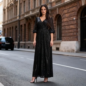 Abaya élégante en polyester de haute qualité avec broderie de paillettes pour femmes musulmanes, robe de soirée sur mesure - Product Image 1