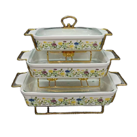 En gros, service de table en céramique pour restaurant et buffet, chauffe-plats en céramique avec support en fer, ensemble de plats de cuisson en céramique