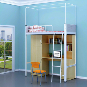 <span class=keywords><strong>Lit</strong></span> superposé en bois et métal pour étudiants en dortoir scolaire, <span class=keywords><strong>lit</strong></span> double à deux étages <span class=keywords><strong>avec</strong></span> <span class=keywords><strong>bureau</strong></span> d'étude, armoire et escalier - Product Image 2