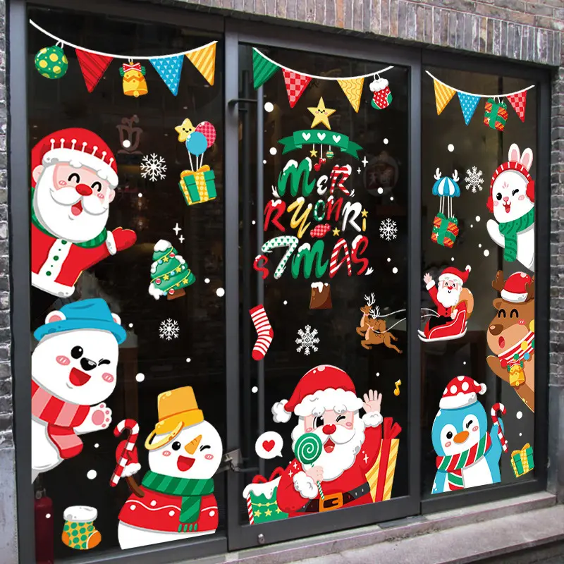 สติกเกอร์ติดหน้าต่างร้านคริสต์มาสดีไซน์ใหม่สติกเกอร์กระจกแบบใช้ซ้ำได้กันน้ำแบบ DIY