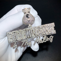 Pendentif Sac à Argent en Dollars Américains, Bling Bling, Zircone Cubique 5A, Pavé, Hip Hop, Homme, Garçon, Lettre, Future Millionnaire, Bijoux