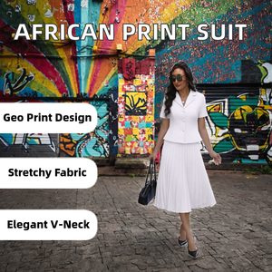 Women's White 2-Piece Suit Set Short Sleeve Notched Collar Button Front Pleated Midi <b>Skirt</b> <b>Office</b> Lady Style Spring Wear - Product Image 2