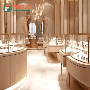 Luxury Wooden Jewelry Counter Glass Display Cabinet LED <b>Light</b> Jewelry Display Rack High End Modern Display Design - Product Image 1