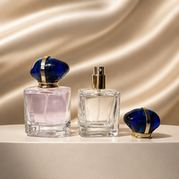 Flacon de parfum en verre rechargeable vide 30ml 50ml 100ml, type à vis, transparent, avec bouchon ovale bleu, conception anti-fuite