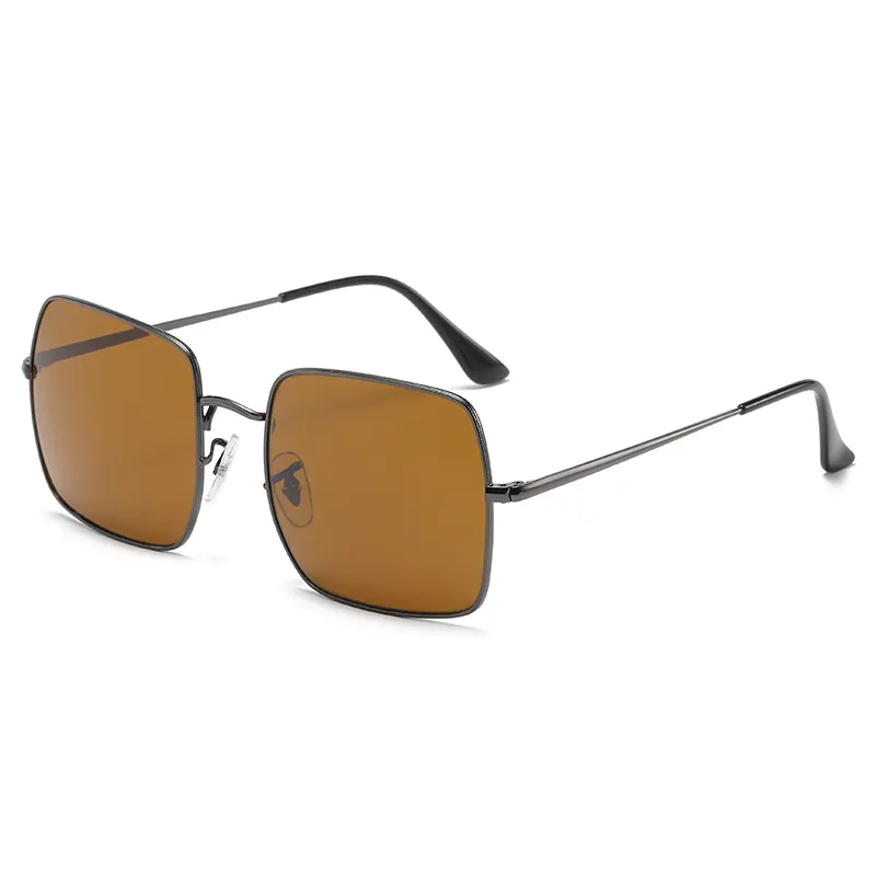 Factory Hot Sale Glass Lenses Uv400 Sunglasses Unisex Silver Frame Metal Square Sunglasses