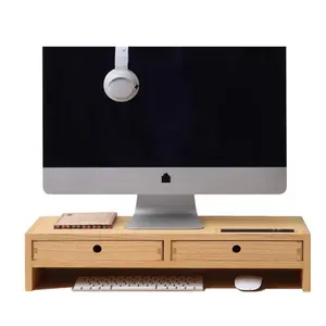modern classic design computer arm riser desk storage organizer wood monitor stand with 2 drawers
