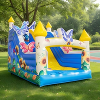 Château gonflable papillon tournesol 5x4 mètres avec toboggan et trampoline pour fêtes et événements extérieurs