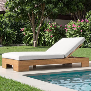 مواد مختلطة من الخوص في جميع الأحوال الجوية ، كراسي الاستلقاء تحت الشمس بدون ذراعين من خشب الساج ، حمام سباحة ، سرير نهاري خارجي - Product Image 5