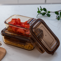 Pot de stockage des aliments en verre ambré à haute teneur en borosilicate Récipients en verre carrés rectangulaires ronds avec couvercles de verrouillage Verre de boîte à lunch