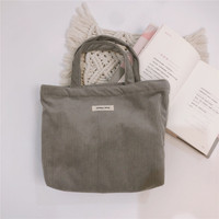 Sac fourre-tout en velours côtelé de couleur unie, de qualité supérieure, réutilisable, en toile, pour le déjeuner, pour maman, usage quotidien
