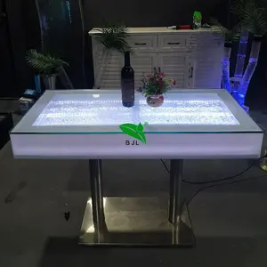 나이트 클럽 가구 알루미늄 기초 및 유리제 탁상용 led 빛 수족관 막대기 테이블 카운터