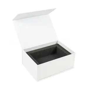 Coroa ganhar pequeno branco embalagem flip top caixa de presente com aba magnética clamshell mailing perfume caixa com espuma inserir caixas de papel