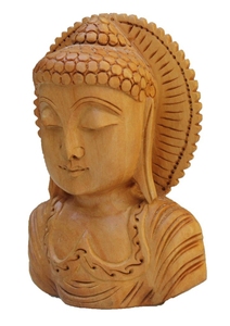Sculpture de tête de Bouddha en bois artisanale, style zen asiatique, décoration de table, décoration intérieure, pièce d'art pour salon, 100% fait main - Product Image 2