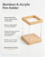 Porte-stylos en bambou transparent en acrylique, organiseur de bureau en bambou naturel pour la maison, le bureau, l'école, accessoires de bureau
