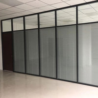 Modern Office Wood Partition Doors with Single Double Glaze Frosted Glass Wall Free Design for Schools Factory Aluminium Profile