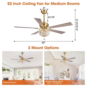 Vàng Quạt Trần Với Đèn Và Từ Xa 52 Inch Quạt Trần Phòng Ngủ Phòng Khách Đèn Chùm Pha Lê Với LED Ánh Sáng Có Thể Đảo Ngược - Product Image 4