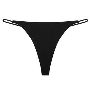 Tanga negra de tirantes finos para mujer, con bordado dorado de mariposa, de talle bajo, suave y elástica, lencería tipo G-string para mujer, venta al por mayor. - Product Image 2