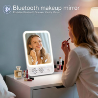 Miroir de maquillage LED avec 3 couleurs de lumière, luminosité réglable, haut-parleur musical, miroir de vanité mural rechargeable