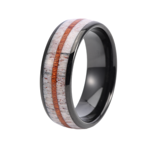 Anillo de boda de tungsteno con incrustaciones de madera, estilo rústico para hombre. - Product Image 1