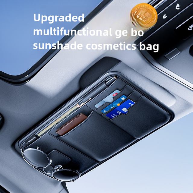Car Sun Visor Organizer, PVC Leather Multi-function Sunglasses Card Driver License Storage Holder