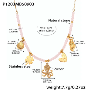 Collier ras du cou bohème en pierres naturelles avec pendentif en forme de gland de la <span class=keywords><strong>série</strong></span> Ocean en diamant - Product Image 6