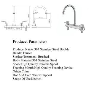 <span class=keywords><strong>Grifo</strong></span> de cocina para fregadero de 8 pulgadas y <span class=keywords><strong>grifo</strong></span> de cocina de acero inoxidable 304 <span class=keywords><strong>con</strong></span> 2 manijas dobles <span class=keywords><strong>Grifo</strong></span> De Cocina - Product Image 6