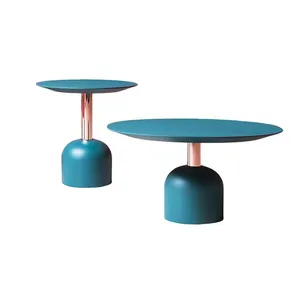 현대적인 고급 홈 오피스 가구 라운드 블루 유리 섬유 상단 및베이스 지원 스테인레스 스틸 커피 테이블