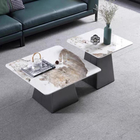 Ensemble de tables basses modernes en pierre frittée avec base en acier inoxydable, meubles de salon en métal