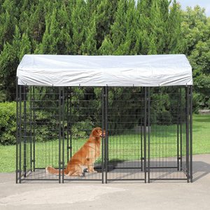 Grand chenil extérieur pour chien avec couverture de toit imperméable, enclos pour chien robuste avec treillis métallique amélioré et serrures de porte - Product Image 5